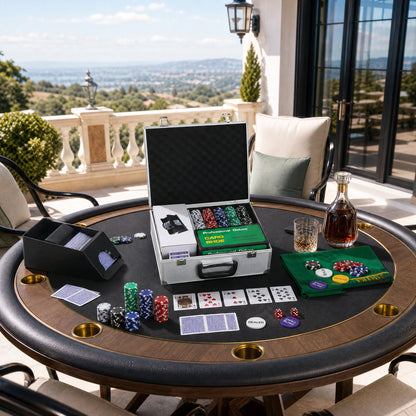 300-Piece Poker Chips Set with Card Shuffler, Card Shoe, ABS Case, Casino Texas Holdem Poker Set with Mat, 11.5g Poker Chips, Two Decks of Cards, Dealer, Blind Buttons, Five Dices, Silver