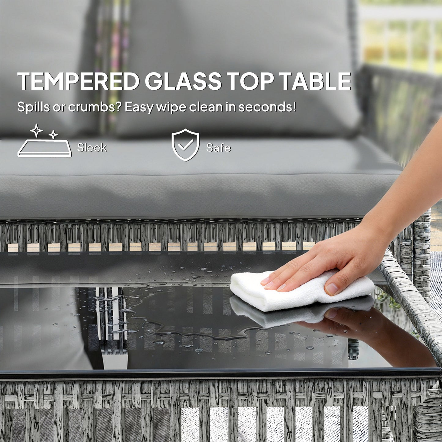 3 Piece Rattan Garden Furniture Set with Cushions, Dark Grey