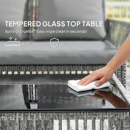 3 Piece Rattan Garden Furniture Set with Cushions, Dark Grey