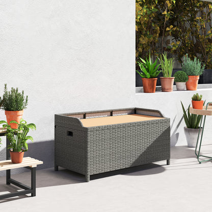 Rattan Outdoor Storage Bench with Aluminium Frame, Grey