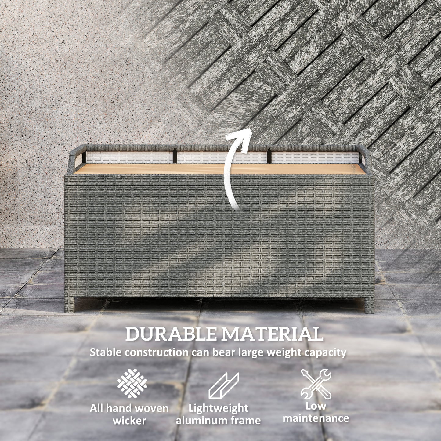 Rattan Outdoor Storage Bench with Aluminium Frame, Grey