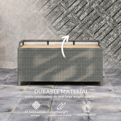 Rattan Outdoor Storage Bench with Aluminium Frame, Grey
