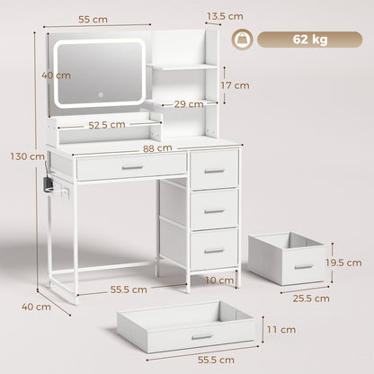 Vanity Dressing Table with 3-Colour LED Mirror and Power Outlet