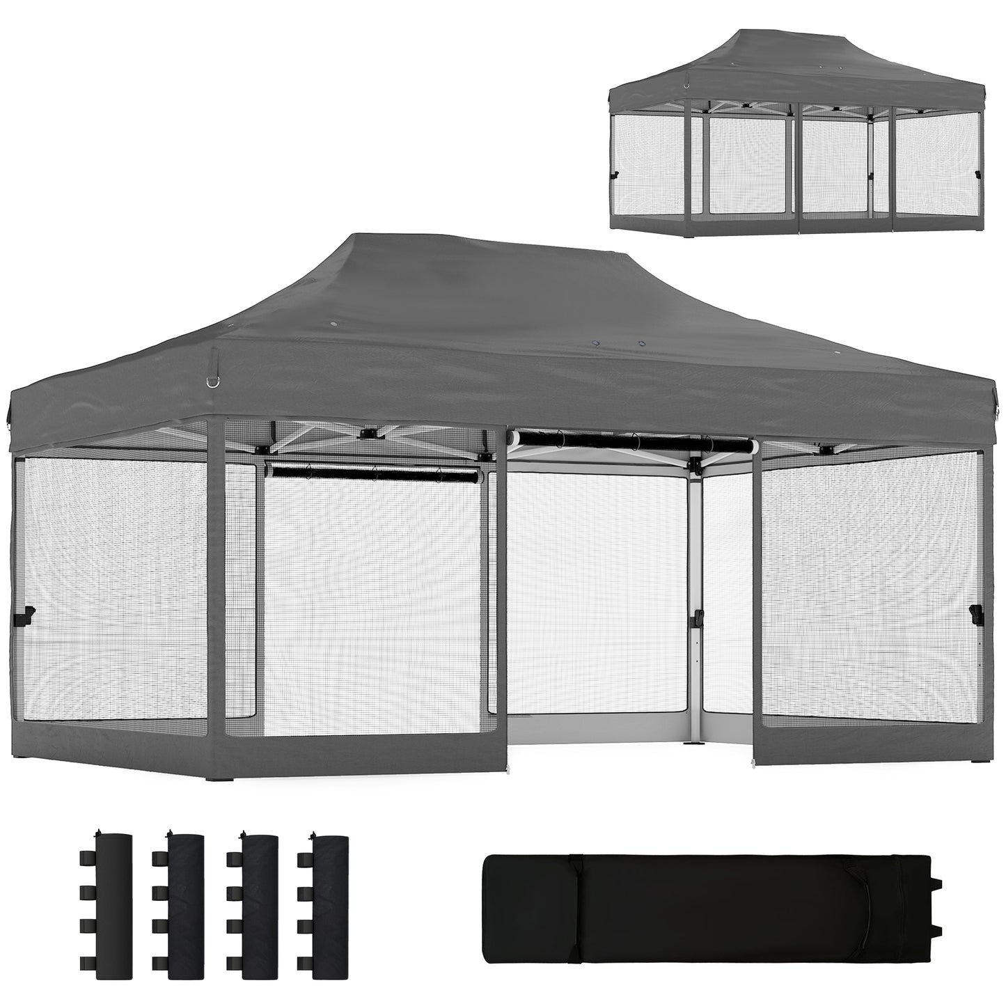 3 x 4.5 m Pop Up Gazebo with Mesh, Heavy Duty Party Tent Marquee
