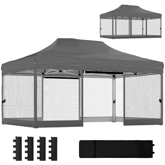 3 x 4.5 m Pop Up Gazebo with Mesh, Heavy Duty Party Tent Marquee