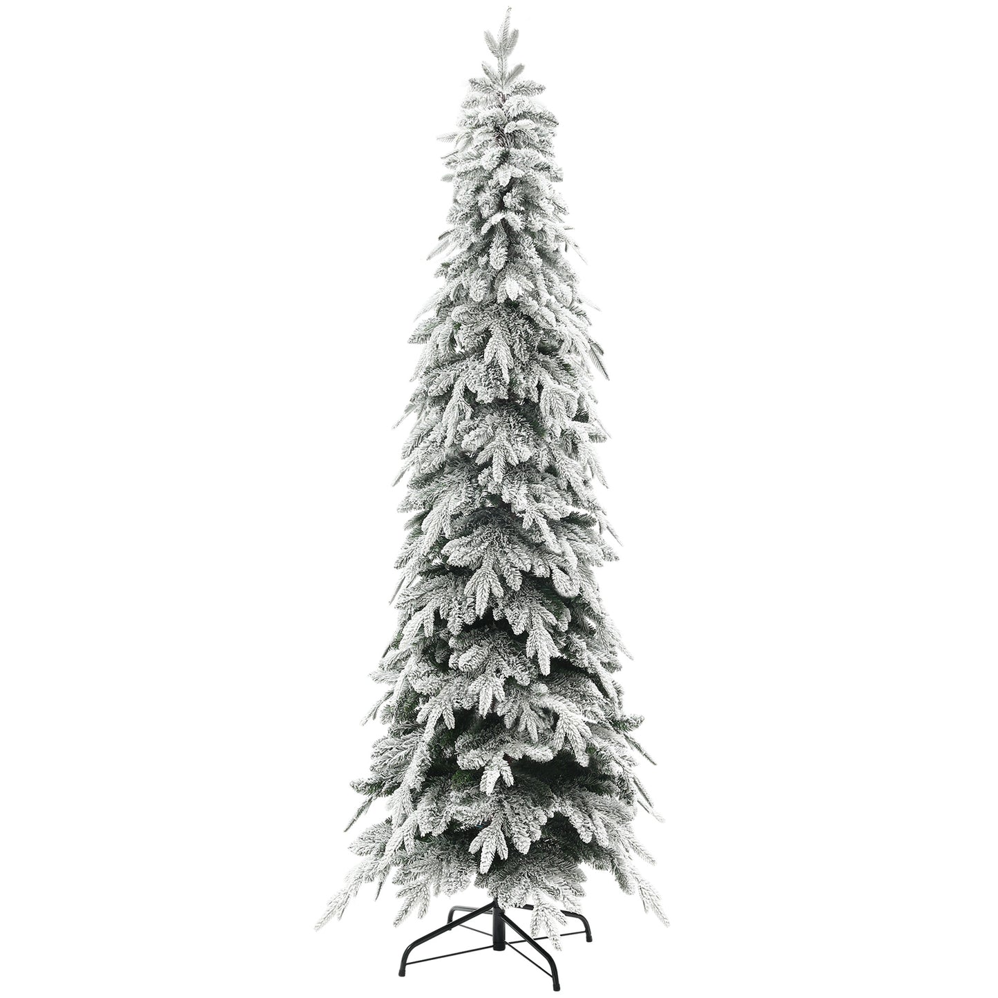 7ft Flocked Pencil Christmas Tree with Auto Open, Steel Base