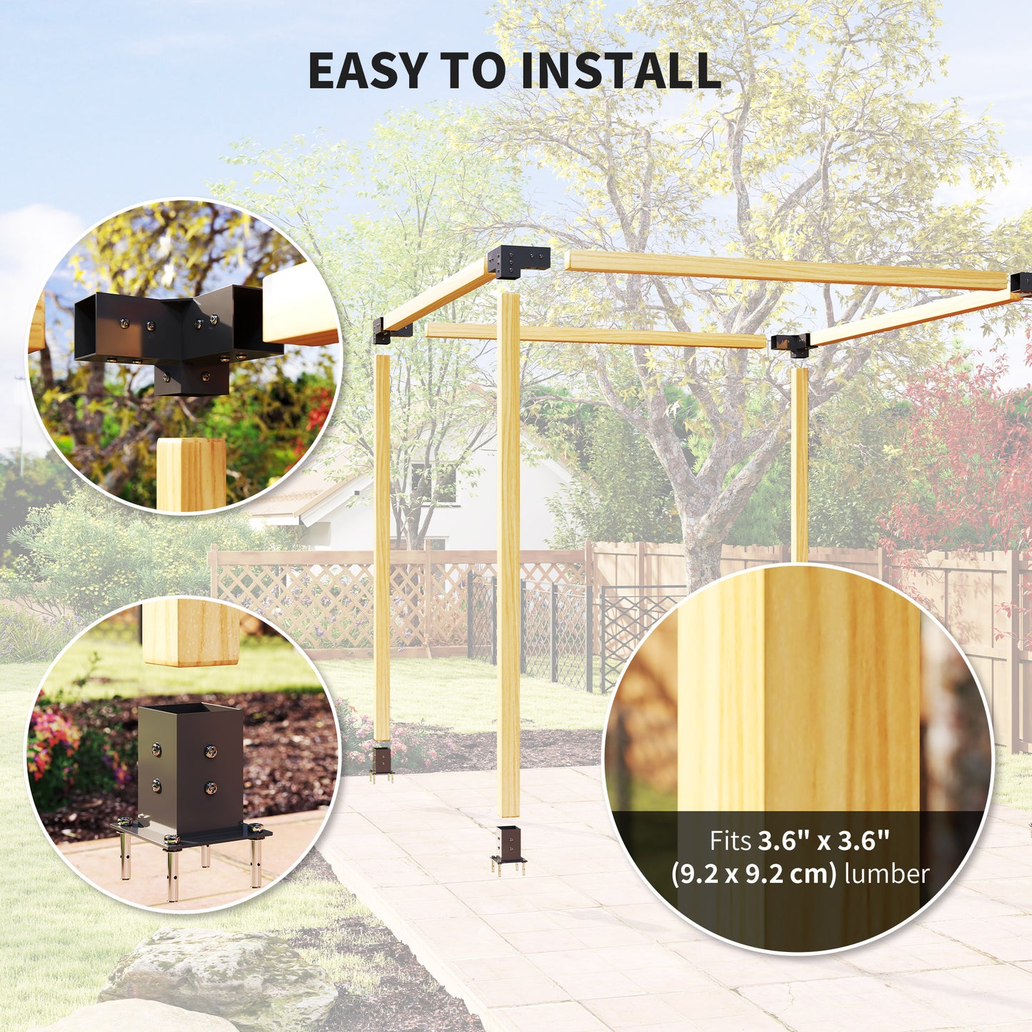 Pergola Kit with 3-Way Corner Brackets & Post Base for 92mm Lumber