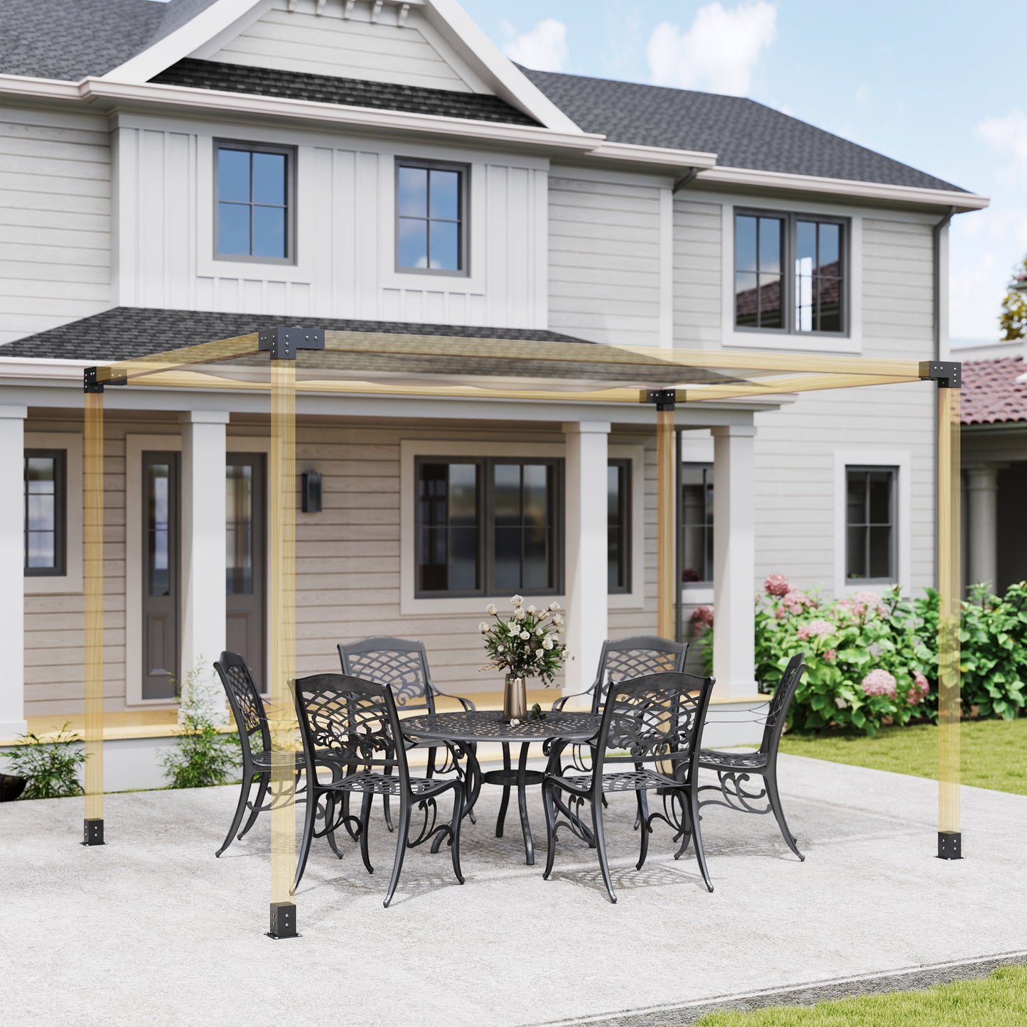 Pergola Kit with 3-Way Corner Brackets & Post Base for 92mm Lumber