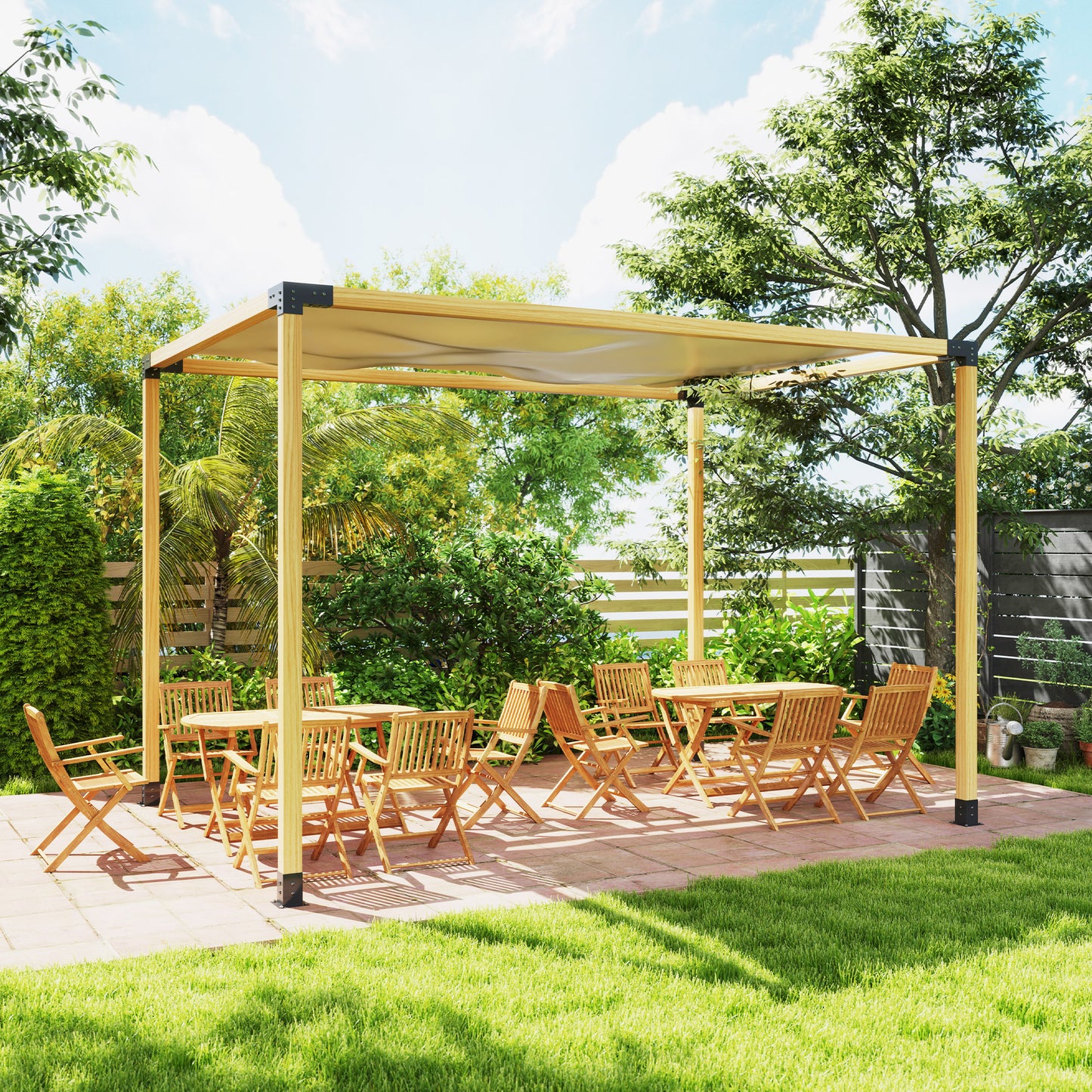 Pergola Kit with 3-Way Corner Brackets & Post Base for 92mm Lumber