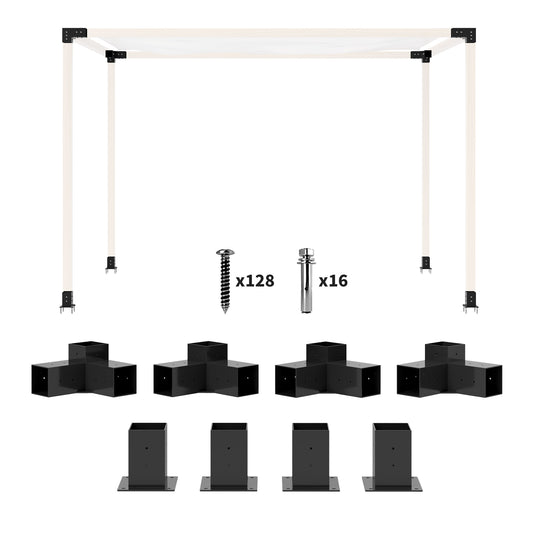 Pergola Kit with 3-Way Corner Brackets & Post Base for 92mm Lumber
