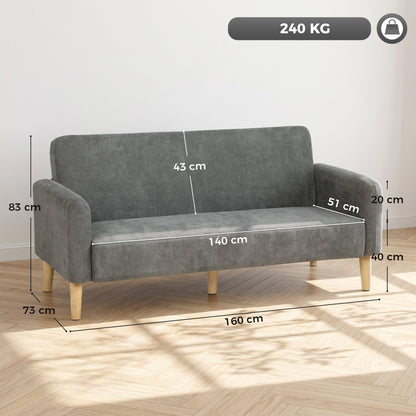 2 Seater Sofa, Velvet Small Couch with Plush Backrest, Grey