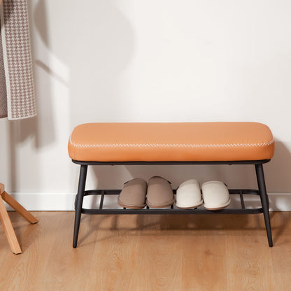 Shoe Bench, PU Leather Shoe Storage Bench for Entryway, Brown