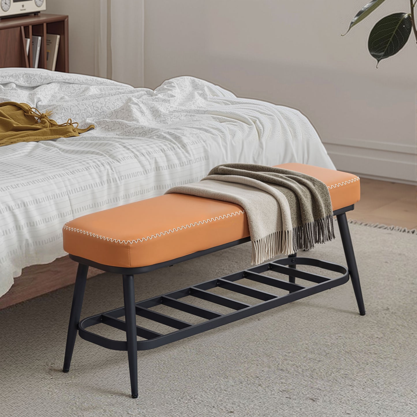 Shoe Bench, PU Leather Shoe Storage Bench for Entryway, Brown