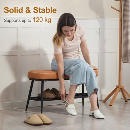 Shoe Bench, PU Leather Shoe Storage Bench for Entryway, Brown