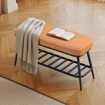 Shoe Bench, PU Leather Shoe Storage Bench for Entryway, Brown