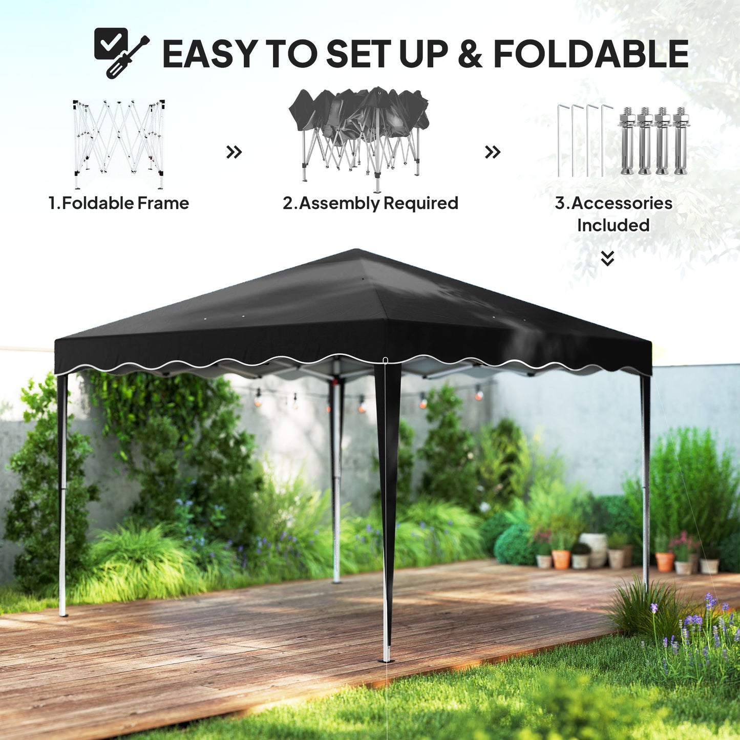 3x3(m) Pop Up Gazebo Marquee Tent for Garden w/ Carry Bag Black
