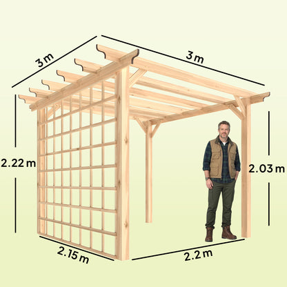 3 x 3 m Wooden Pergola Gazebo Arch with Trellis, Nature Wood Finish