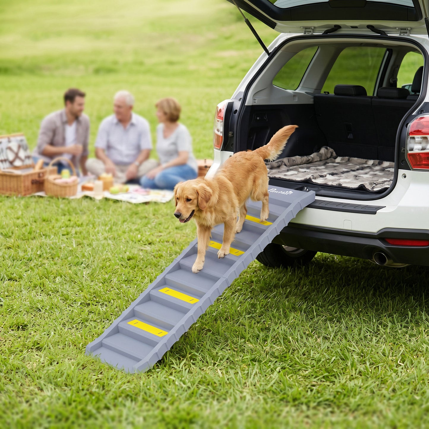 Foldable Dog Ramp for Car, Non-Slip Dog Stairs for SUVs Truck, Grey