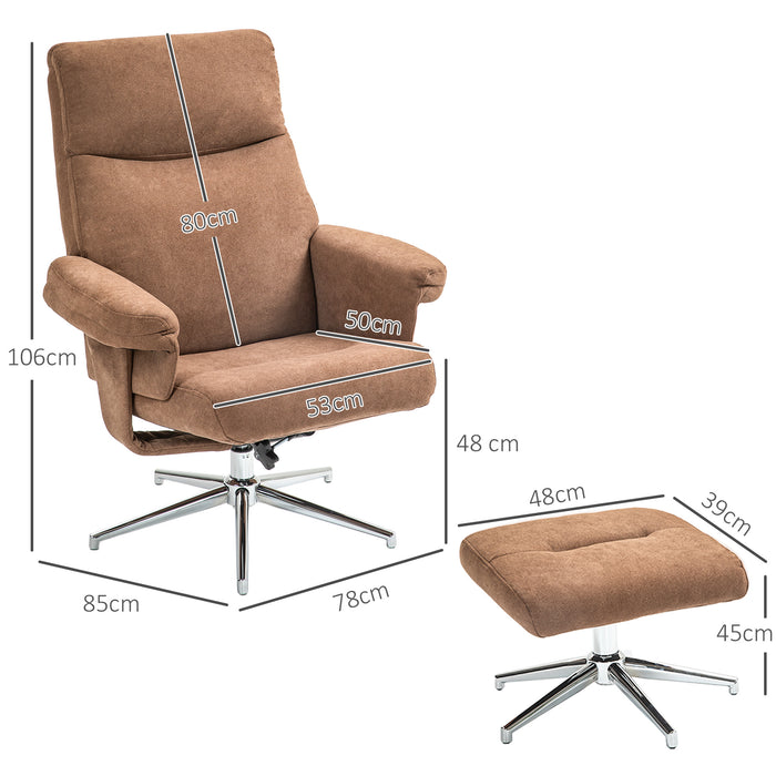 Recliner Chair with Footstool, Upholstered Velvet Fabric Armchair with Adjustable Back, Solid Wood Frame for Living Room, Light Brown