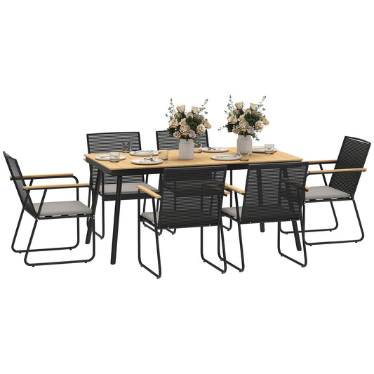 6 Seater Garden Dining Set with Cushions Rattan Backrest, Natural