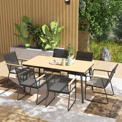 6 Seater Garden Dining Set with Cushions Rattan Backrest, Natural