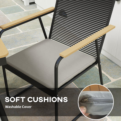 6 Seater Garden Dining Set with Cushions Rattan Backrest, Natural