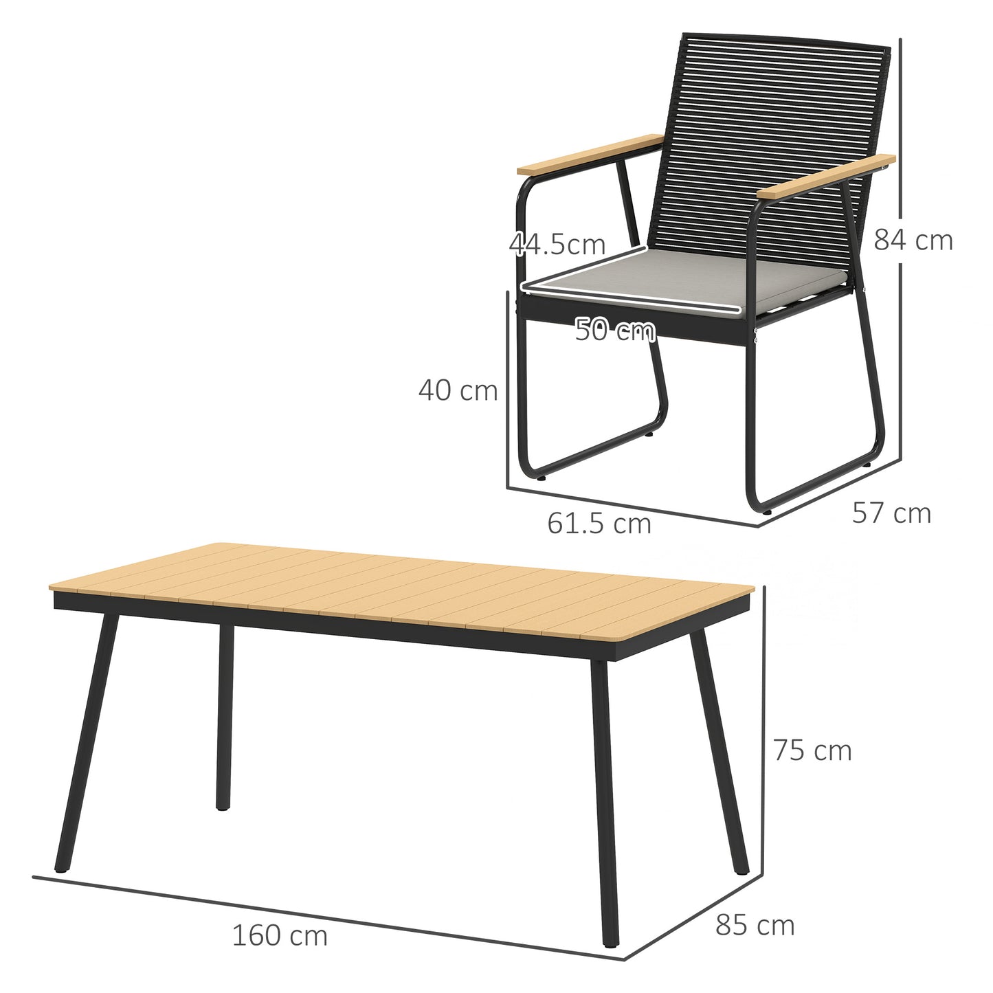 6 Seater Garden Dining Set with Cushions Rattan Backrest, Natural