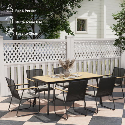 6 Seater Garden Dining Set with Cushions Rattan Backrest, Natural