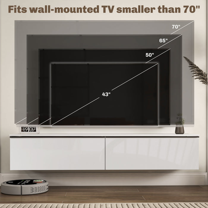 Wall Mounted TV Stand Unit with Storage and High Gloss Effect, White