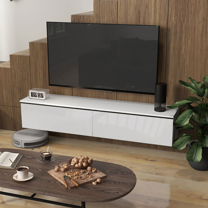 Wall Mounted TV Stand Unit with Storage and High Gloss Effect, White