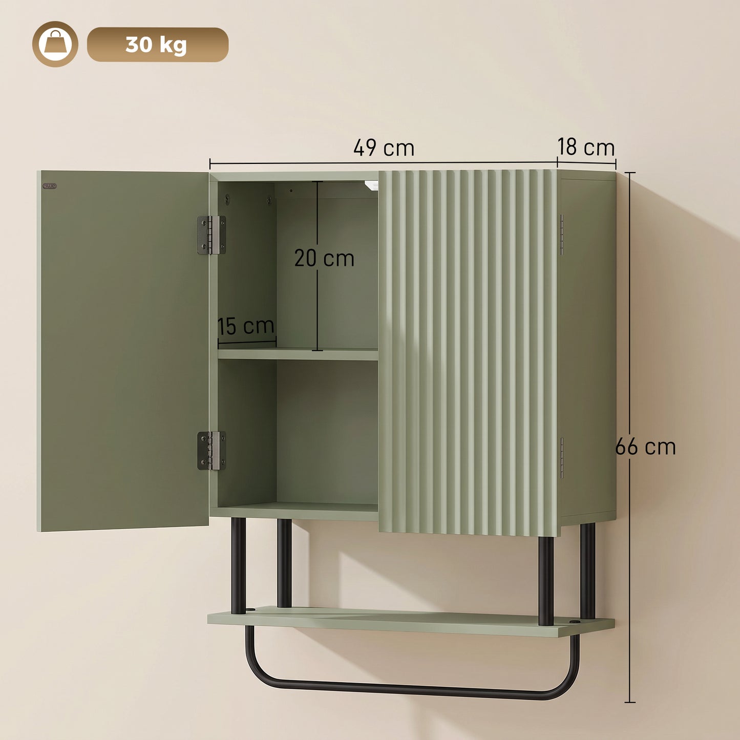 Modern Bathroom Wall Cabinet with 2 Wavy Doors Green