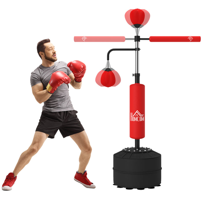 3-in-1 Boxing Punching Bag Free Standing with 2 Speed Balls, 360° Relax Bar, PU-Wrapped Boxing Bag and Fillable Base, 160-230cm Adjustable Height, Red