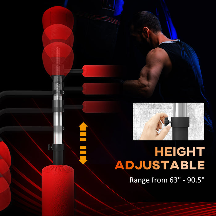 3-in-1 Boxing Punching Bag Free Standing with 2 Speed Balls, 360° Relax Bar, PU-Wrapped Boxing Bag and Fillable Base, 160-230cm Adjustable Height, Red