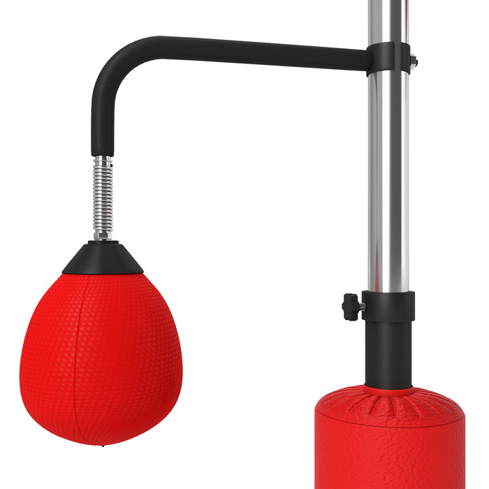 3-in-1 Boxing Punching Bag Free Standing with 2 Speed Balls, 360° Relax Bar, PU-Wrapped Boxing Bag and Fillable Base, 160-230cm Adjustable Height, Red