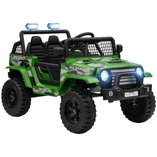 12V Battery Powered Kids Ride On Car, Electric Truck w/ Spring Suspension, Remote, Music Horn Lights - Green
