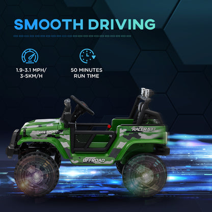 12V Battery Powered Kids Ride On Car, Electric Truck w/ Spring Suspension, Remote, Music Horn Lights - Green