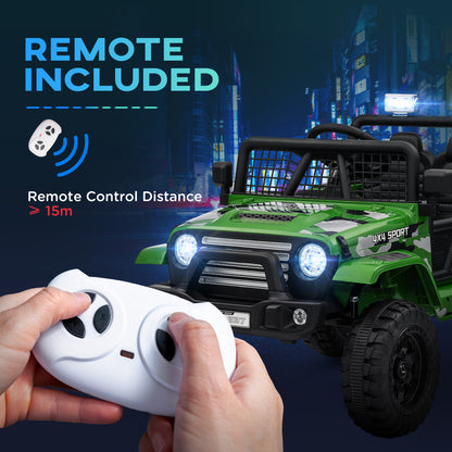 12V Battery Powered Kids Ride On Car, Electric Truck w/ Spring Suspension, Remote, Music Horn Lights - Green