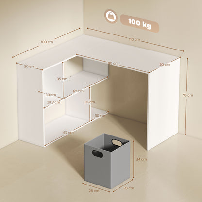 L Shaped Computer Desk, 110 x 100cm Reversible Corner Desk, White
