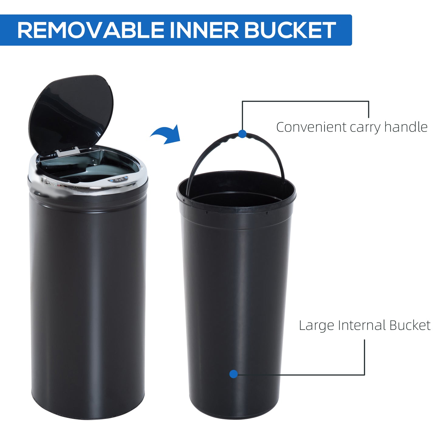 Automatic Hand Sensor Dustbin Kitchen Waste Bin Rubbish Can 42L Black