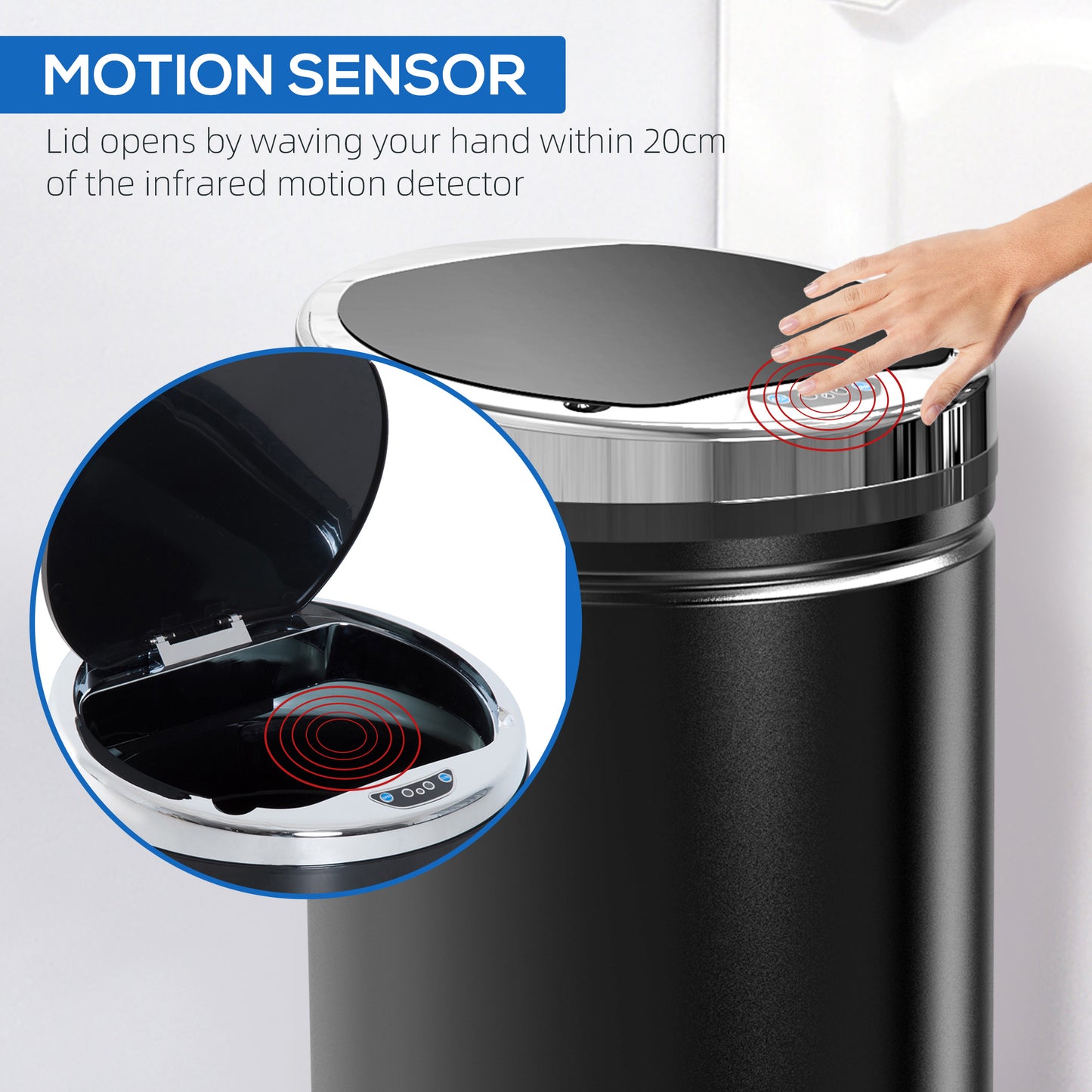 Automatic Hand Sensor Dustbin Kitchen Waste Bin Rubbish Can 42L Black