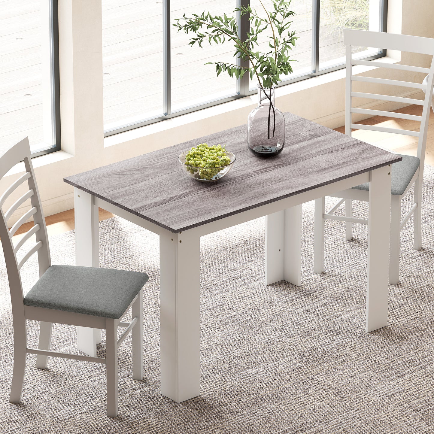 Dining Table for 4-6 People, Wood Effect Tabletop, Grey