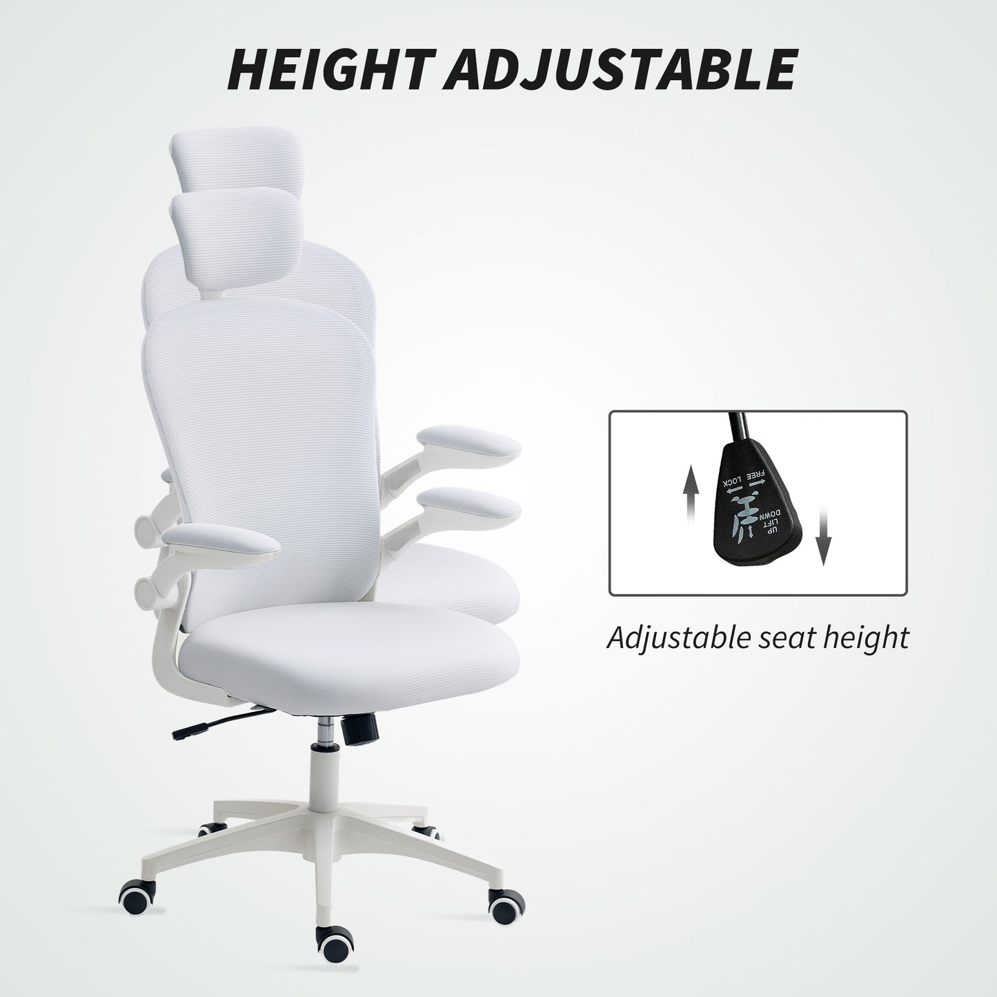 Mesh Chair with Headrest, 4D Lumbar Support, Flip-up Arm, White