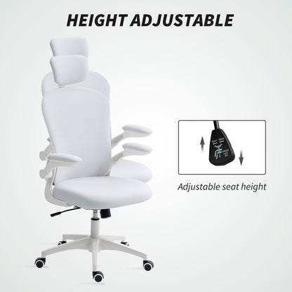 Mesh Chair with Headrest, 4D Lumbar Support, Flip-up Arm, White