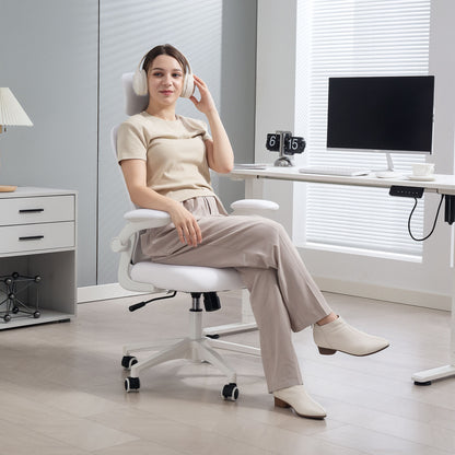 Mesh Chair with Headrest, 4D Lumbar Support, Flip-up Arm, White