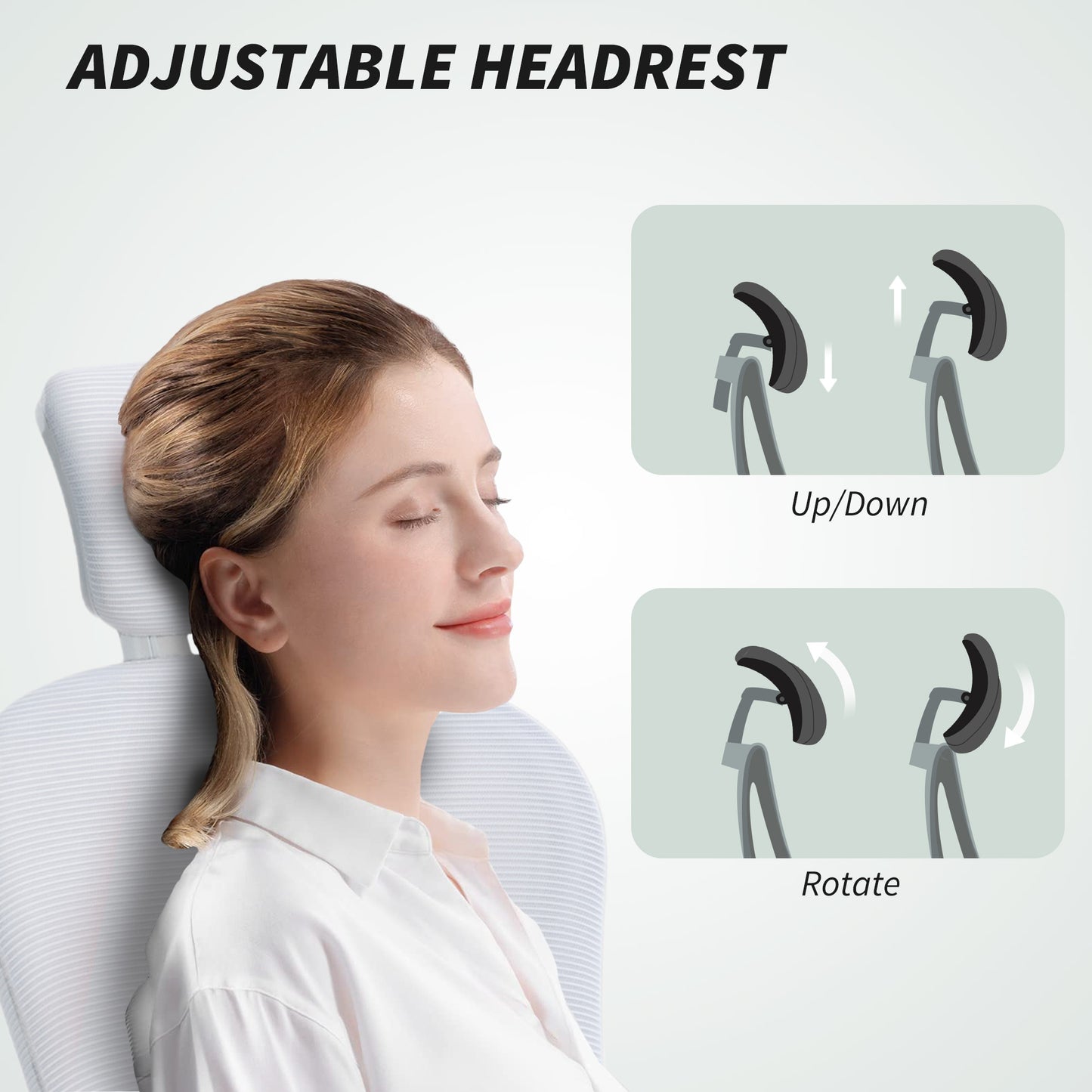 Mesh Chair with Headrest, 4D Lumbar Support, Flip-up Arm, White