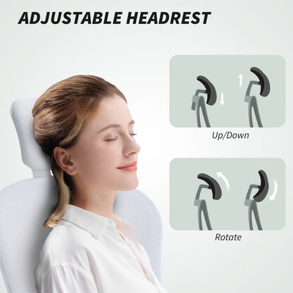 Mesh Chair with Headrest, 4D Lumbar Support, Flip-up Arm, White