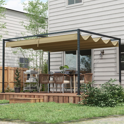 3x2m Metal Pergola with Retractable Roof, Garden Gazebo Canopy Shelter for Outdoor, Patio, Khaki