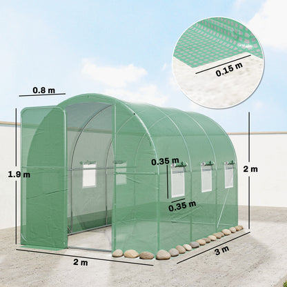 2 x 3 m Walk-in Polytunnel Greenhouse with 6 Windows, Garden Tunnel
