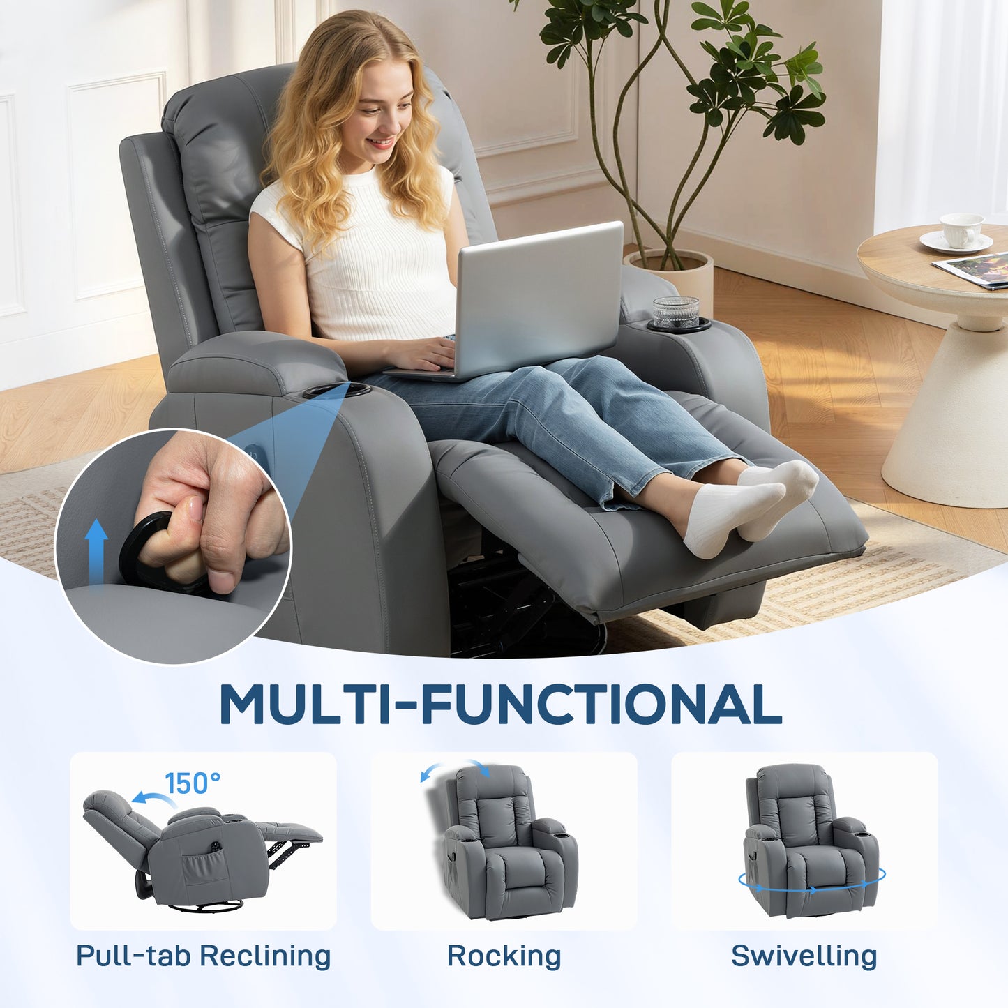 Massage Recliner Chair, Recliner Armchair with 8 Vibration & Heat