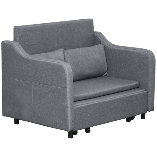 2 Seater Sofa Bed, Pull Out Sofa Bed with Pillows and Side Pockets, Convertible Sleeper Couch for Living Room, Grey